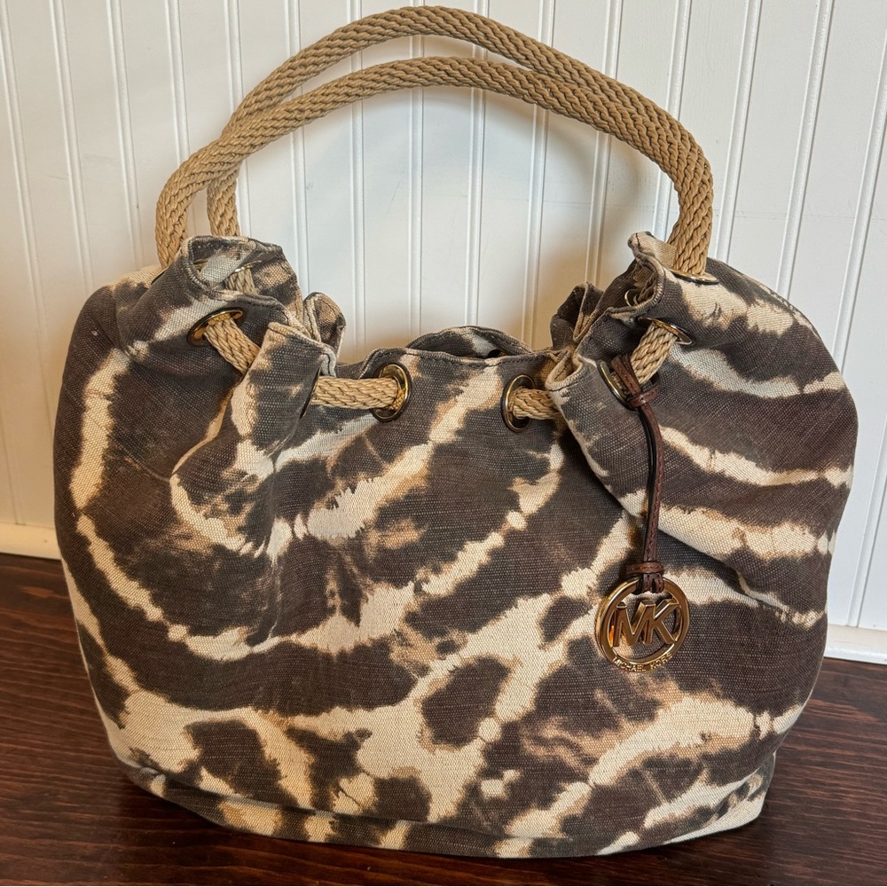 Michael Kors Large Marina Canvas Brown Tie-Dye Tote Bag
